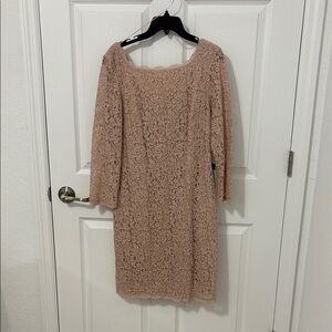 Adrianna Papell Pink Sheath Dress Square Neck 3/4 Sleeve